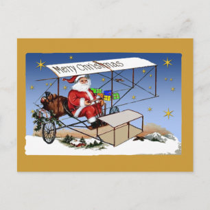 Coole Vintage Biplane Weihnachtsmann Feiertagspostkarte