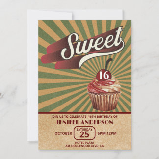 Coole Vintage Cupcake Typografie süß 16 Einladung