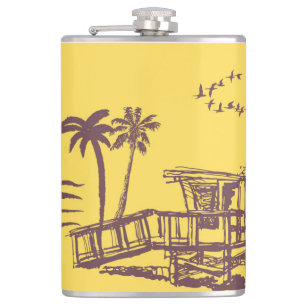 Coole Vintage-Gelb-Tropenstrand-Skizze Flachmann