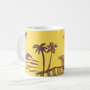 Coole Vintage-Gelb-Tropenstrand-Skizze Kaffeetasse