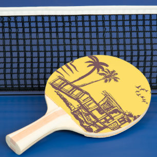 Coole Vintage-Gelb-Tropenstrand-Skizze Tischtennis Schläger