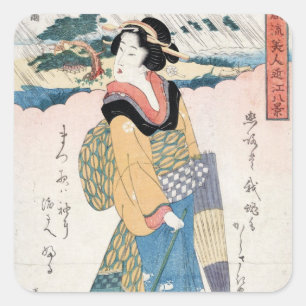 Coole Vintage japanische ukiyo-e Rolle Geishakunst Quadratischer Aufkleber