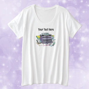 Coole Vintage-Lila-Schreibmaschine Bücher Stifte Große Größe T-Shirt