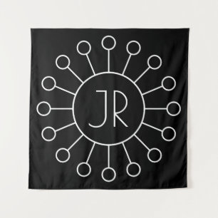 Coole Vintage Logo-Stilmonogramm Schwarz/Weiß Wandteppich