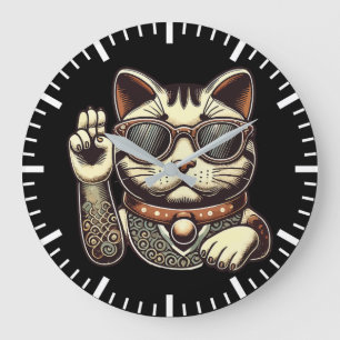 Coole Vintage Maneki Neko Glückskatze, Erfolg Geld Große Wanduhr