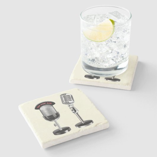 Coole Vintage Mikrofone Steinuntersetzer (Seitenansicht)