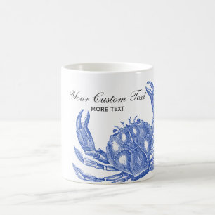 Coole Vintage-nautische Blaue Krabbe Benutzerdefin Kaffeetasse