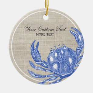 Coole Vintage-nautische Blaue Krabbe Benutzerdefin Keramikornament