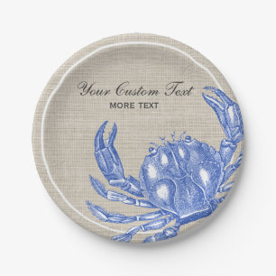 Coole Vintage-nautische Blaue Krabbe Benutzerdefin Pappteller
