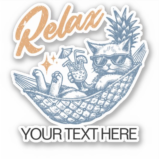Coole Vintage Retro Katze Relaxen Hängematte Cockt Aufkleber (Vorderseite)