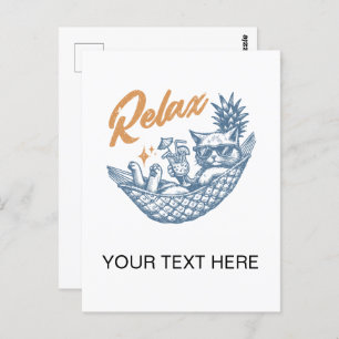 Coole Vintage Retro Katze Relaxen Hängematte Cockt Postkarte