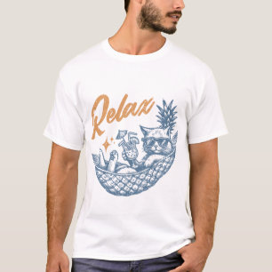 Coole Vintage Retro Katze Relaxen Hängematte Cockt T-Shirt