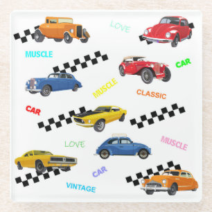 Coole Vintage und klassische Autos an einem Ort Glasuntersetzer