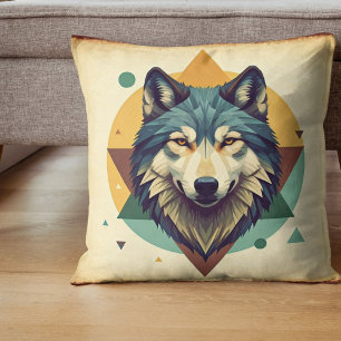 Coole Vintage-Wolf-Geometrie-Rustikalkunst Kissen
