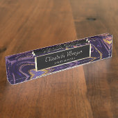 Coole Violett-Gold-Marmortextur Namensplakette (Seite)