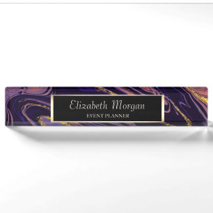 Coole Violett-Gold-Marmortextur Namensplakette