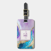 Coole violette blaue Marmortextur, Monogramm Gepäckanhänger (Vorderseite vertikal)