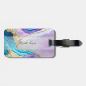 Coole violette blaue Marmortextur, Monogramm Gepäckanhänger (Rückseite horizontal)