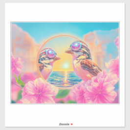Coole Vögel mit Sonnenbrille bei Sonnenuntergang Aufkleber