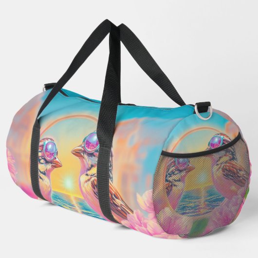 Coole Vögel mit Sonnenbrille bei Sonnenuntergang Duffle Bag (Rechte Ecke)
