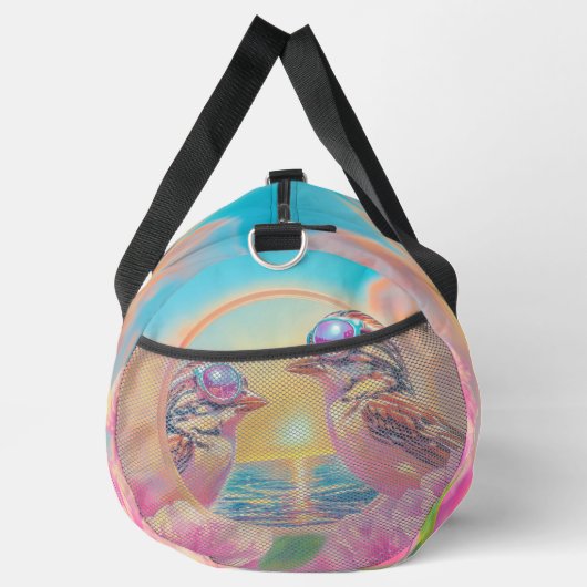 Coole Vögel mit Sonnenbrille bei Sonnenuntergang Duffle Bag (Rechts)