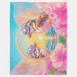 Coole Vögel mit Sonnenbrille bei Sonnenuntergang Fleecedecke