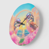 Coole Vögel mit Sonnenbrille bei Sonnenuntergang Große Wanduhr (Winkel)