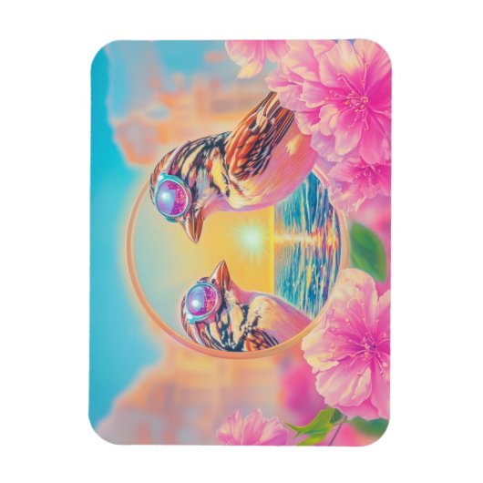 Coole Vögel mit Sonnenbrille bei Sonnenuntergang Magnet (Vertikal)