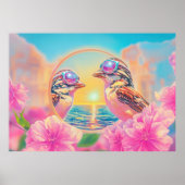 Coole Vögel mit Sonnenbrille bei Sonnenuntergang Poster (Vorne)