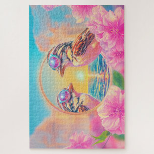 Coole Vögel mit Sonnenbrille bei Sonnenuntergang Puzzle
