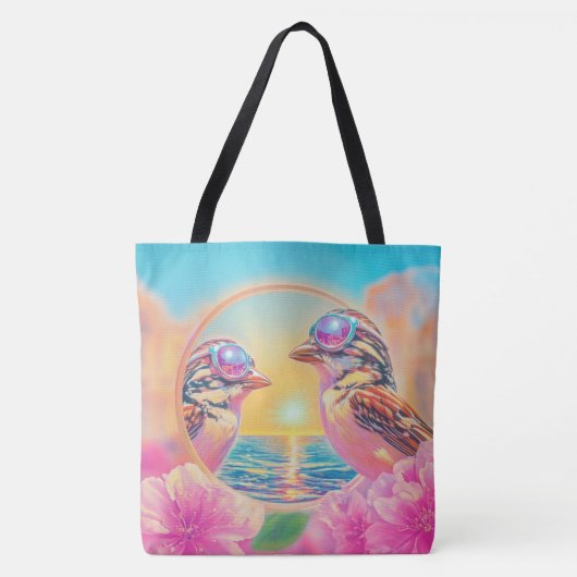 Coole Vögel mit Sonnenbrille bei Sonnenuntergang Tasche (Vorderseite)