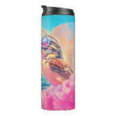 Coole Vögel mit Sonnenbrille bei Sonnenuntergang Thermosbecher (Nach rechts gedreht)