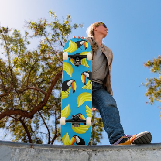 Coole Vögel Spaß Banana Toucan Blau Gelb Tropisch Skateboard (Außenbereich 1)
