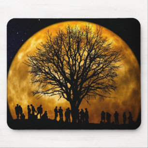 Coole volle Ernte-Mond-Baum-Silhouette-Geschenke Mousepad