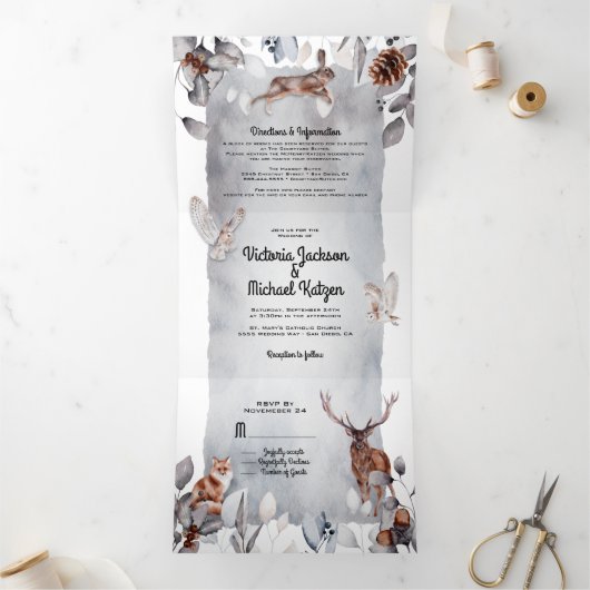 Coole Waldhochzeit Dreifach Gefaltete Einladung (Innenseite)