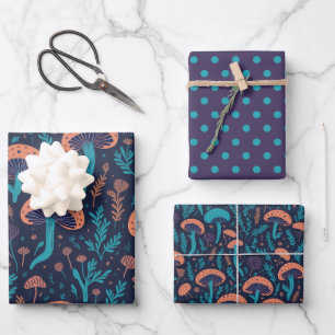 Coole Waldpilze Botanisches Muster Geschenkpapier Set