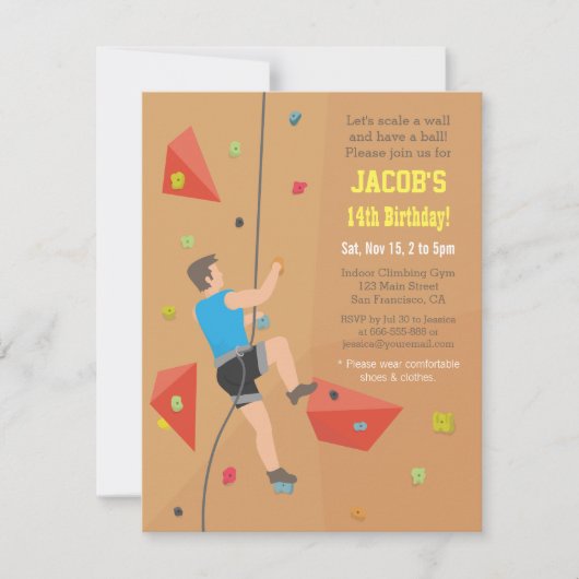Coole Wand-Felsen-Kletterngeburtstags-Party Einladung (Vorderseite)