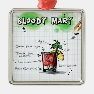 Coole Wasserfarbe Bloody Mary Rezept Cocktail Prin Ornament Aus Metall