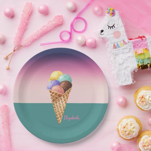 Coole Wasserfarbe Eiscreme Pappteller (Party)