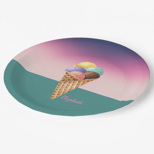 Coole Wasserfarbe Eiscreme Pappteller (Schrägansicht)