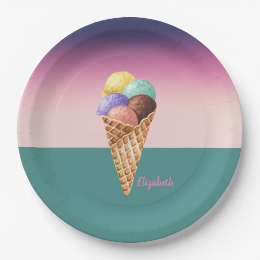 Coole Wasserfarbe Eiscreme Pappteller (Vorderseite)