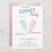 Coole Wasserfarbe Eiscreme Sommergeburt Einladung (Vorne/Hinten)