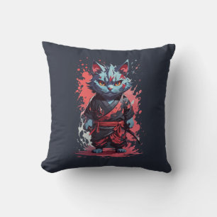 Coole Wasserfarbe Graue Ninja-Katze Krieger Kissen