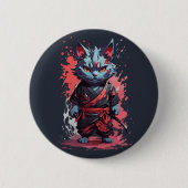 Coole Wasserfarbe Gray Ninja Kat Krieger Button (Vorderseite)