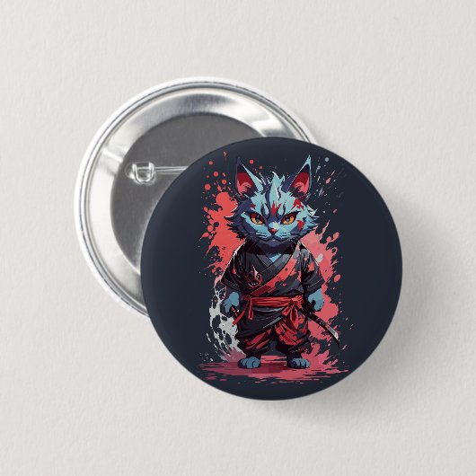 Coole Wasserfarbe Gray Ninja Kat Krieger Button (Vorne & Hinten)