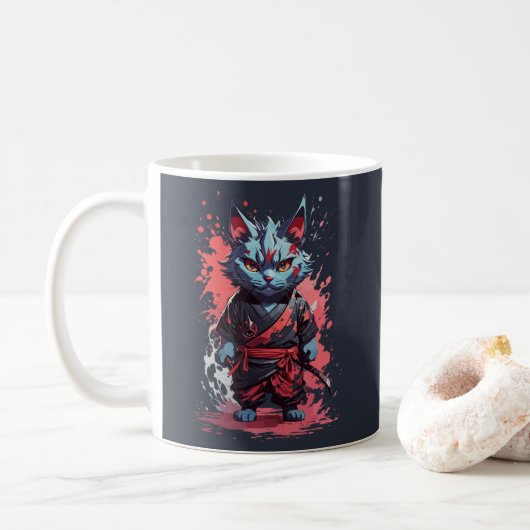 Coole Wasserfarbe Gray Ninja Kat Krieger Kaffeetasse (Mit Donut)