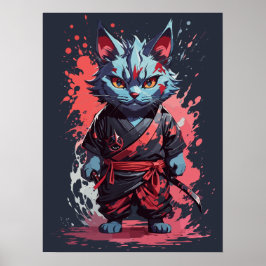 Coole Wasserfarbe Gray Ninja Kat Krieger Poster