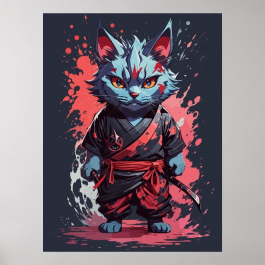 Coole Wasserfarbe Gray Ninja Kat Krieger Poster (Vorne)
