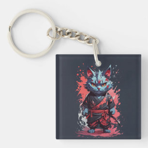 Coole Wasserfarbe Gray Ninja Kat Krieger Schlüsselanhänger