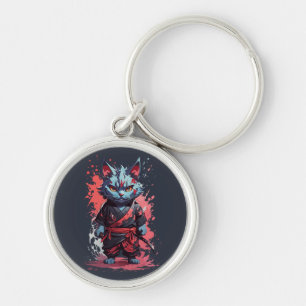 Coole Wasserfarbe Gray Ninja Kat Krieger Schlüsselanhänger
